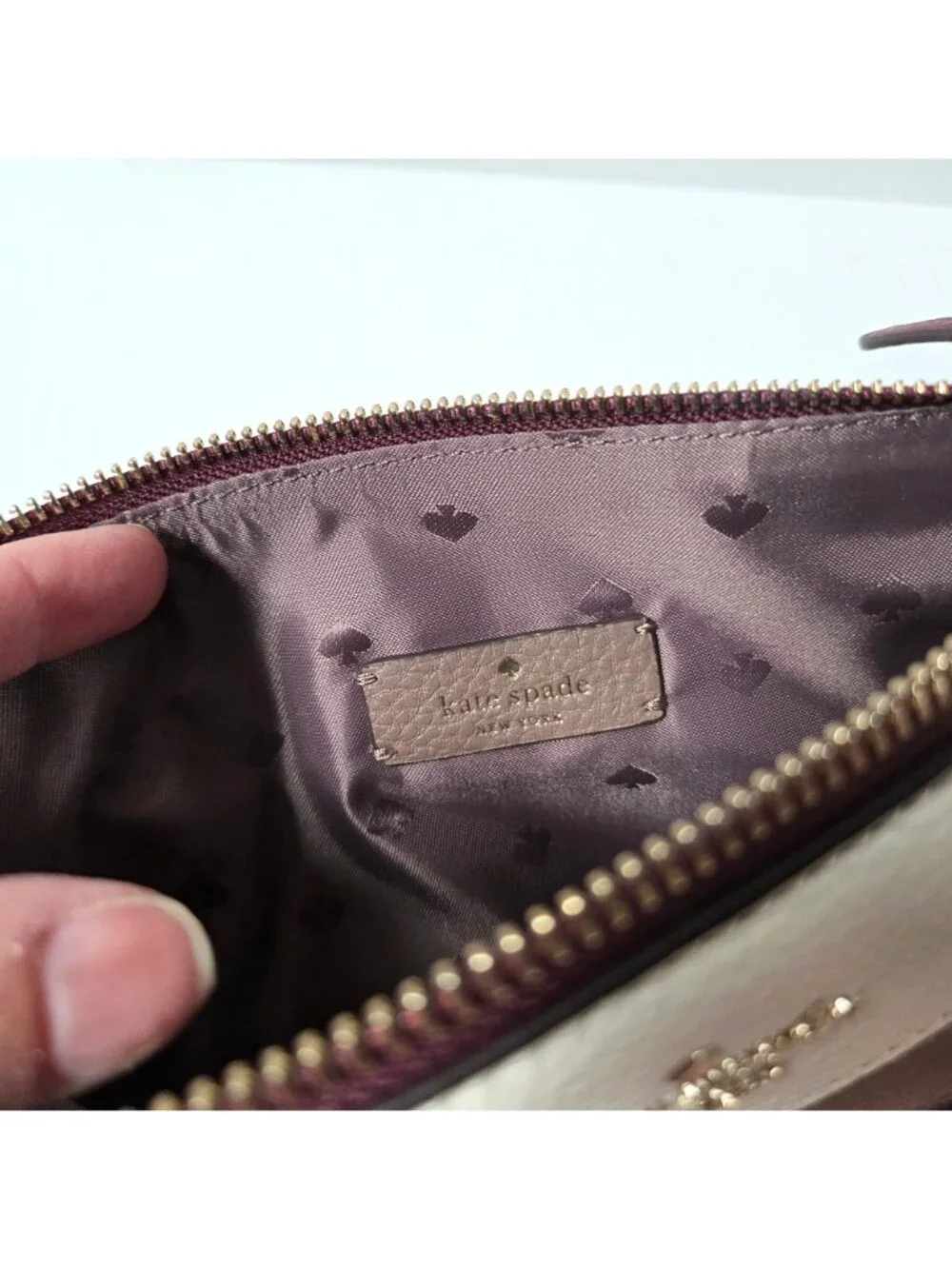 Kate Spade Purse Jackson Triple Gusset Neutral Cream Brown Leather Crossbody Bag